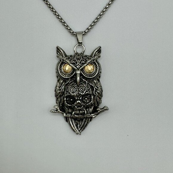 Large Owl Two Tone Heavy Pendant and Necklace #1431 - Picture 4 of 5